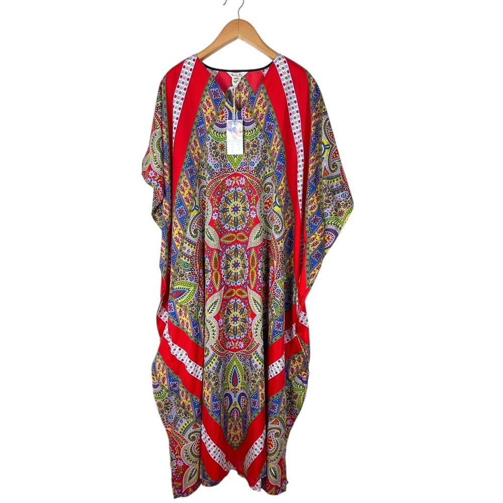 NWT Gypsie Blu Kaftan House Dress Beach MuMu OS Fits Most Multicolor Long